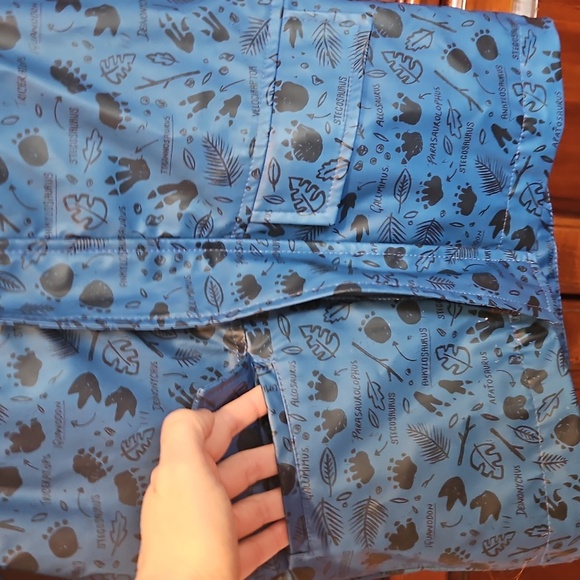 Blue Kids Rain Jacket with Orange Lining, Dinosaur Pattern, 4T - Picture 3 of 8